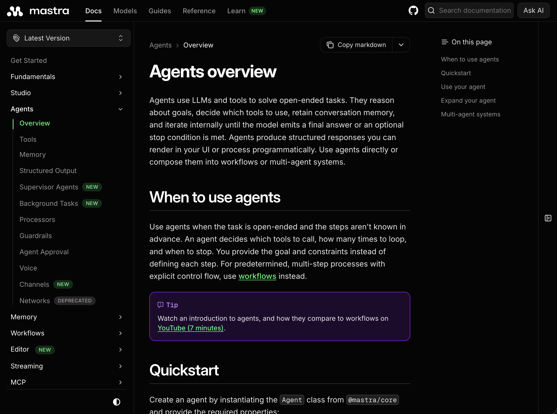 Mastra homepage